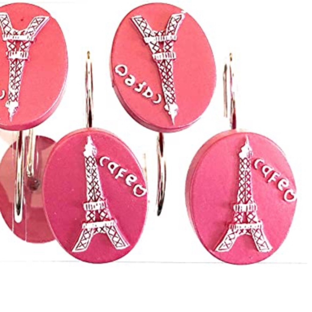 Eiffel Tower Love In Paris French Decor 12 Piece Shower Curtain Hook Set - Picture 3 of 6